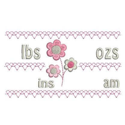 Baby birth stats template machine embroidery design by rosiedayembroidery.com