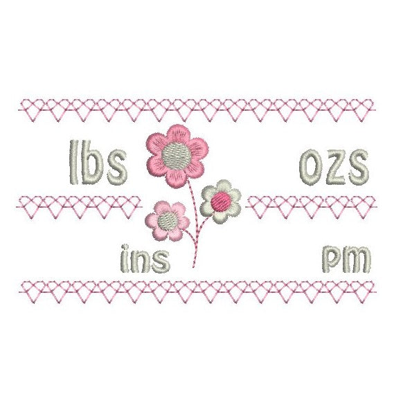 Baby birth stats template machine embroidery design by rosiedayembroidery.com