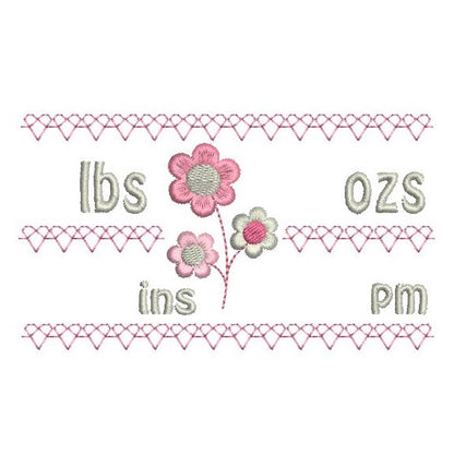 Baby birth stats template machine embroidery design by rosiedayembroidery.com