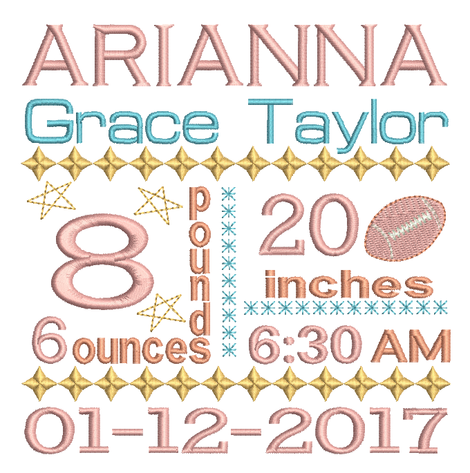 Baby Birth Announcement -Custom Embroidery Design by rosiedayembroidery.com