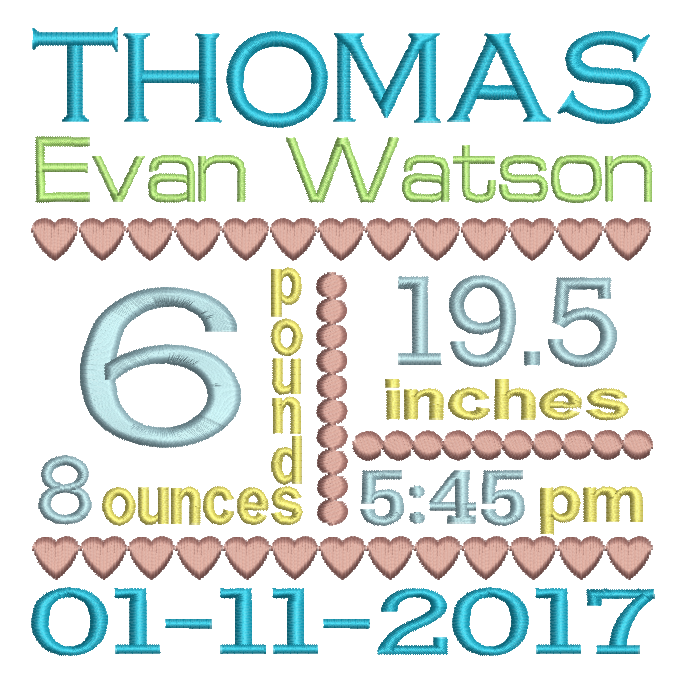 Baby Birth Announcement -Custom Embroidery Design by embroiderytree.com