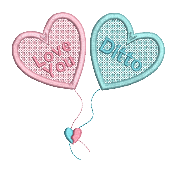 Valentine's Day love heart balloons applique machine embroidery design by rosiedayembroidery.com