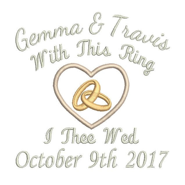 Wedding ring cushion machine embroidery design by rosiedayembroidery.com