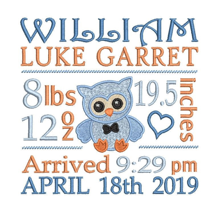 Baby birth announcement machine embroidery design by rosiedayembroidery.com