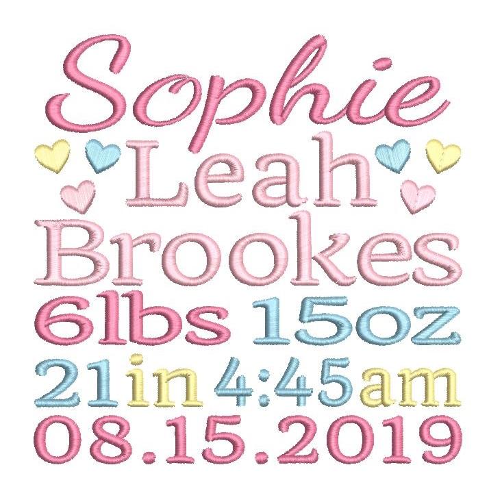 Baby birth announcement machine embroidery design by rosiedayembroidery.com