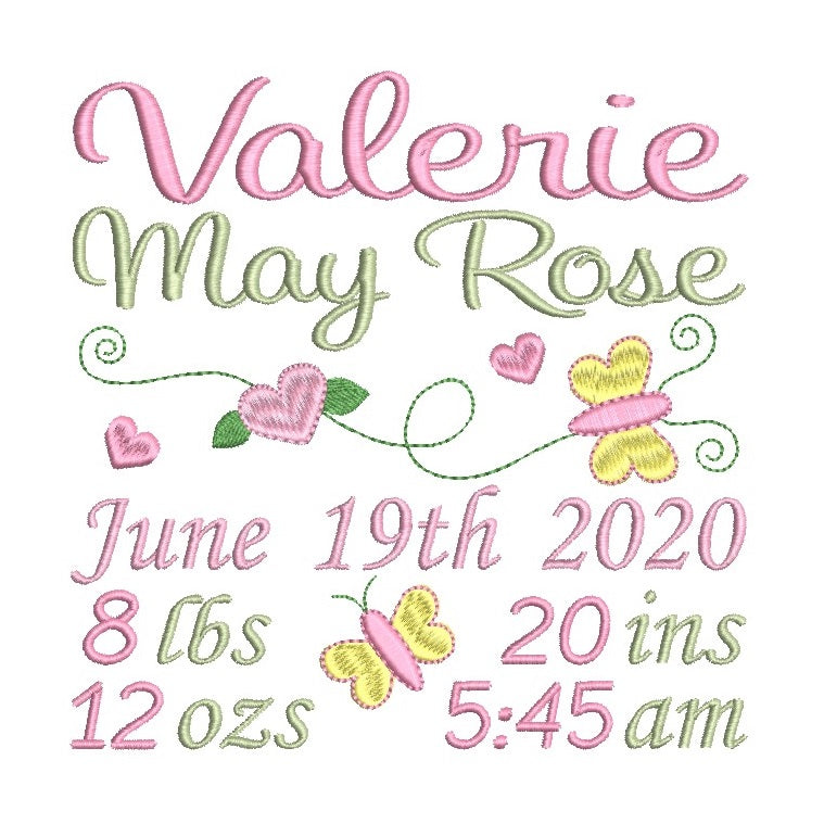 Baby birth announcement machine embroidery design by rosiedayembroidery.com