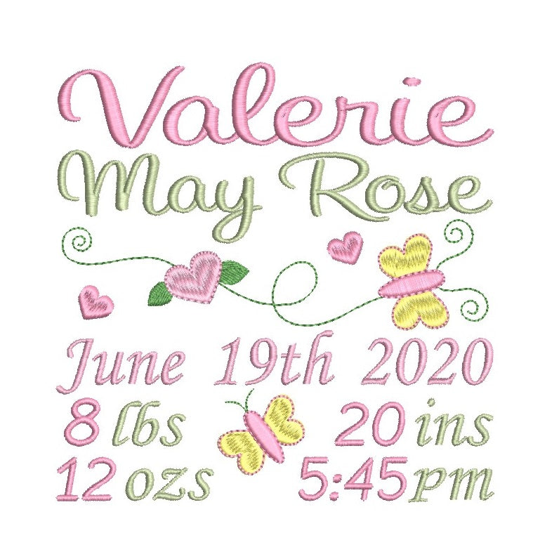 Baby birth announcement machine embroidery design by rosiedayembroidery.com