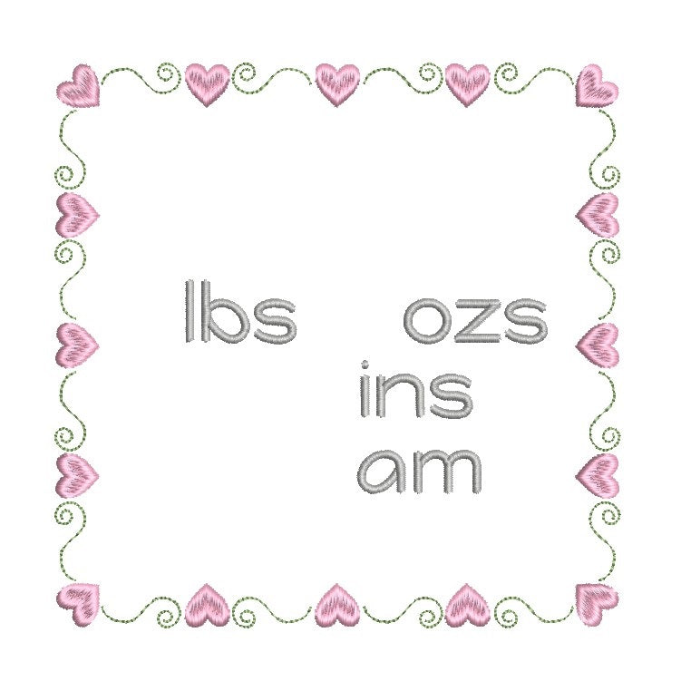 Baby birth stats template machine embroidery design by rosiedayembroidery.com