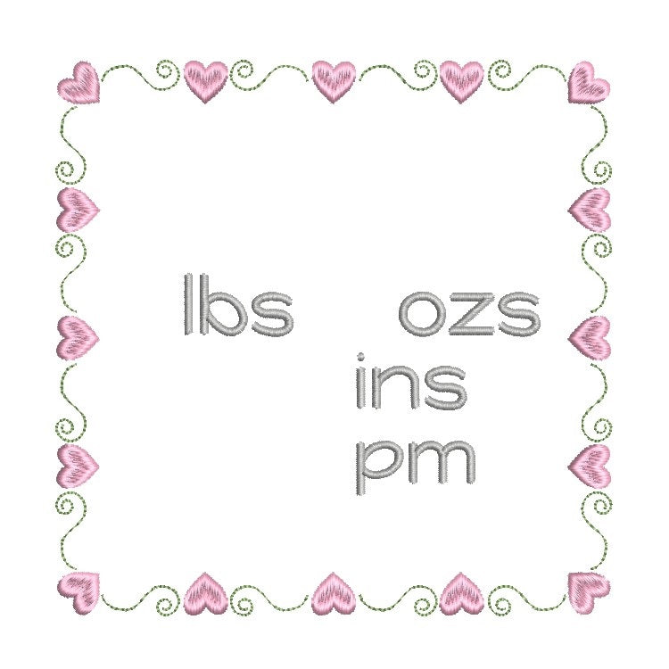 Baby birth stats template machine embroidery design by rosiedayembroidery.com