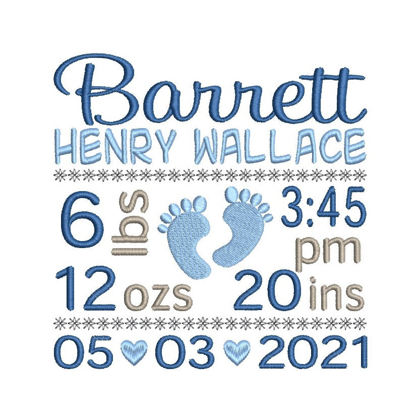 Baby birth announcement machine embroidery design by rosiedayembroidery.com