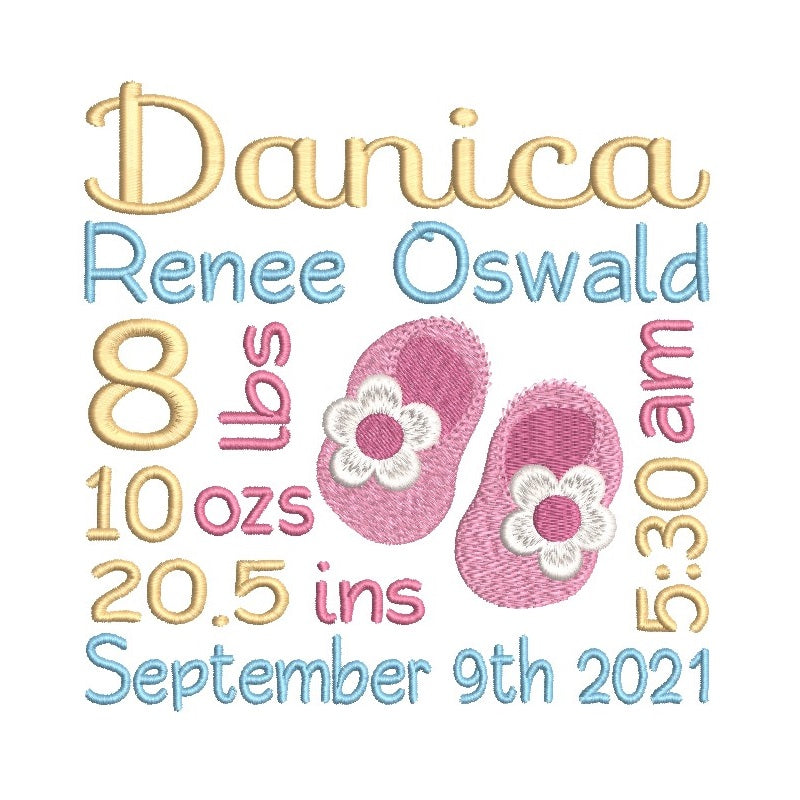 Baby birth announcement -custom embroidery design by rosiedayembroidery.com