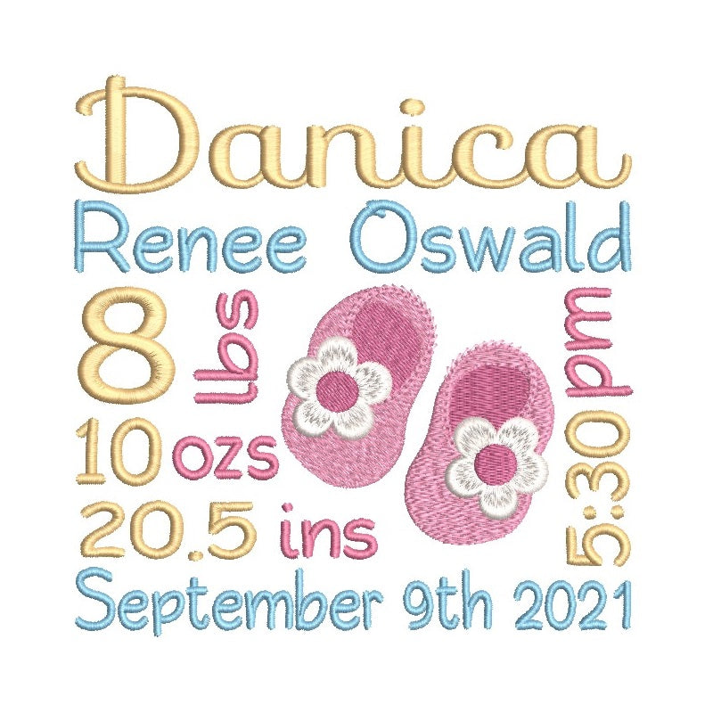 Baby birth announcement -custom embroidery design by rosiedayembroidery.com