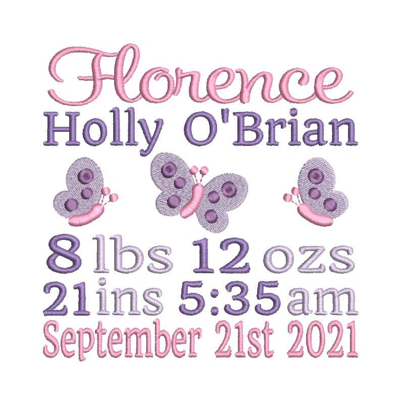 Baby birth announcement template machine embroidery design by rosiedayembroidery.com