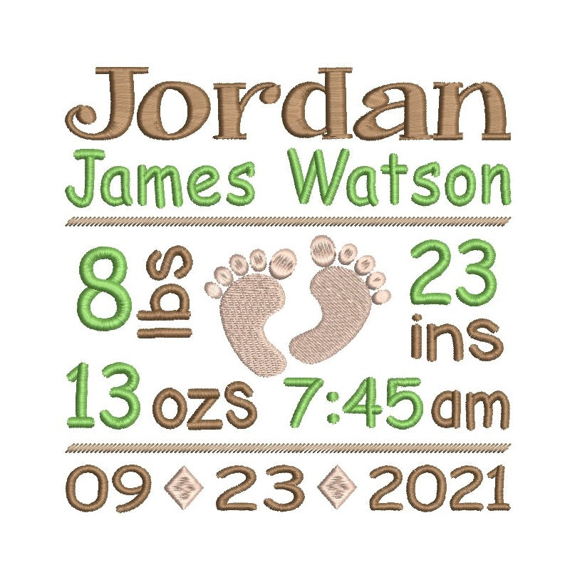 Baby birth stats template by rosiedayembroidery.com