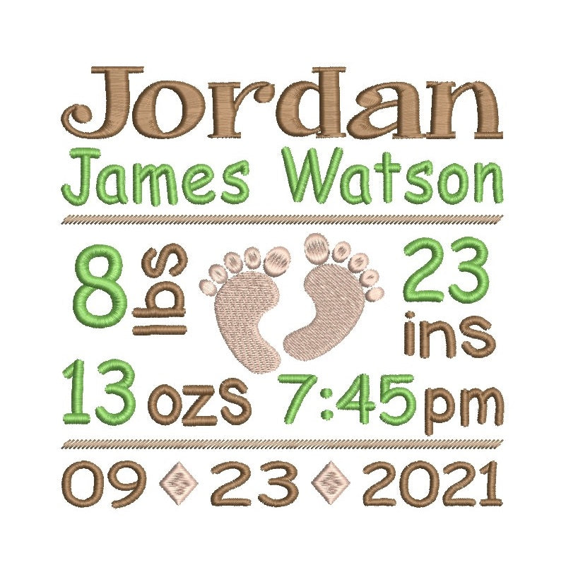 Baby birth announcement machine embroidery design by rosiedayembroidery.com