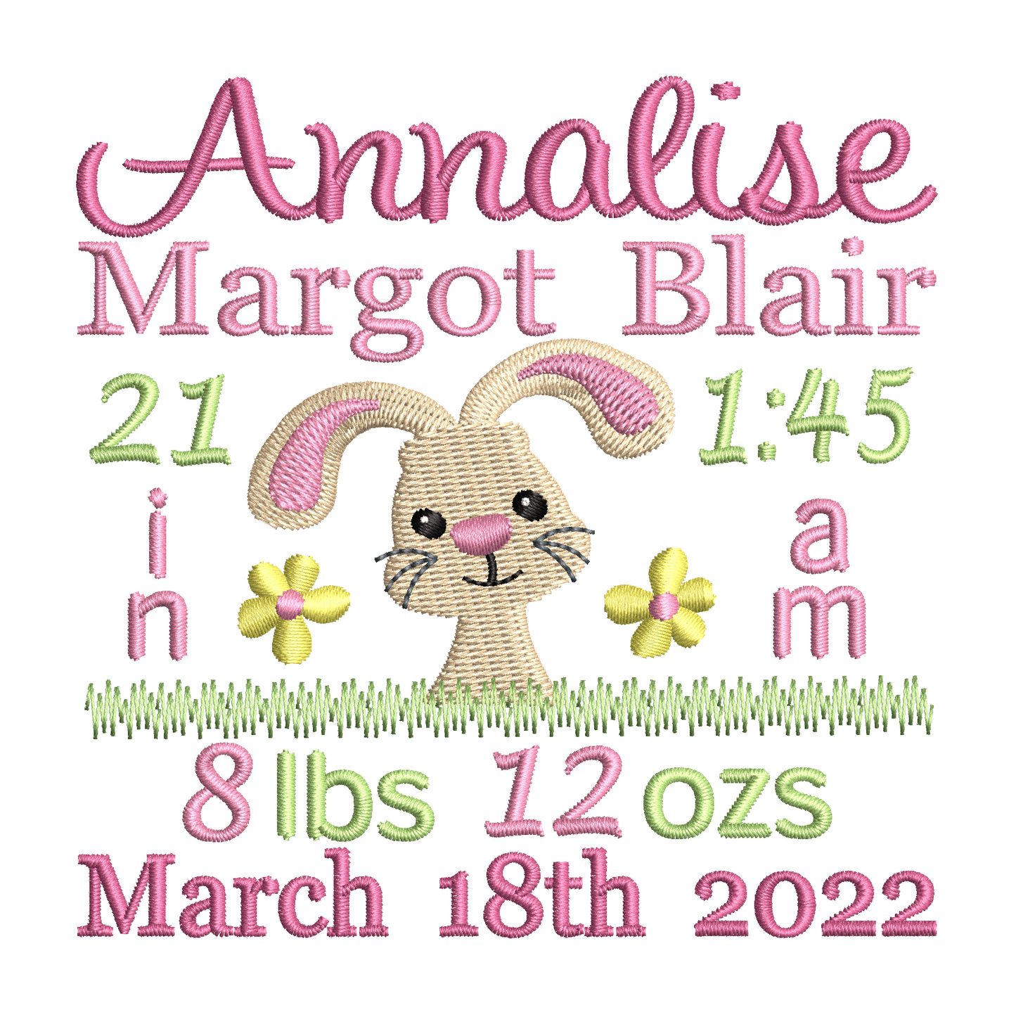 Baby birth announcement template machine embroidery design by rosiedayembroidery.com