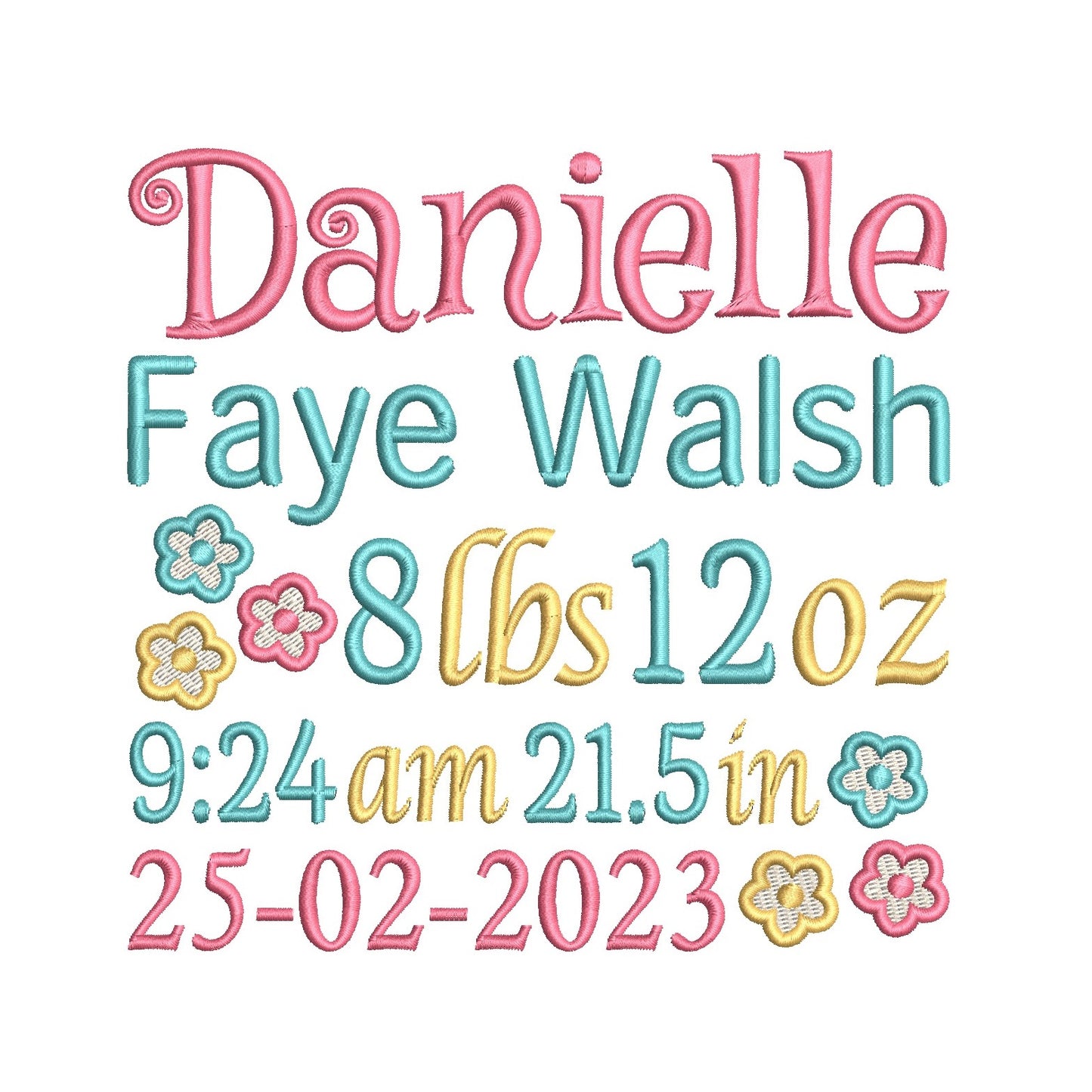 Baby birth announcement machine embroidery design by rosiedayembroidery.com