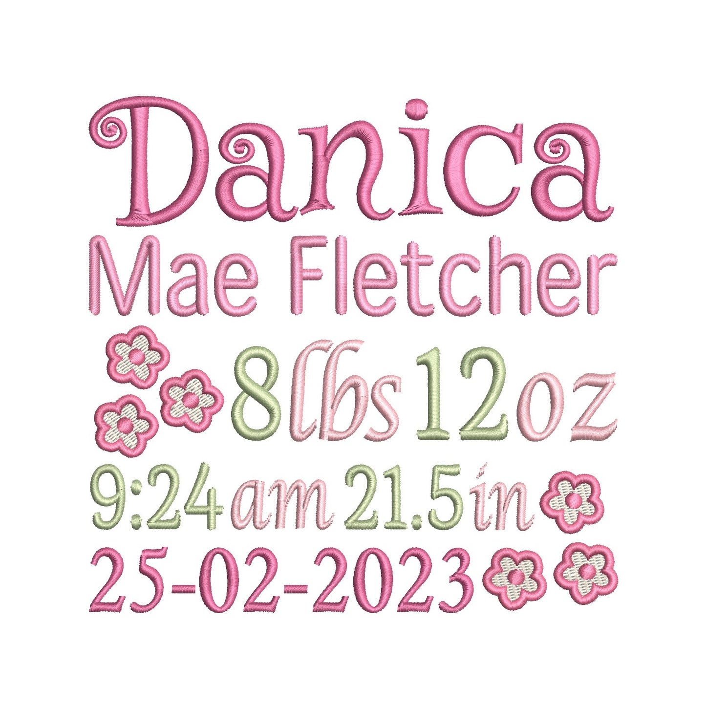 Baby birth announcement machine embroidery design by rosiedayembroidery.com