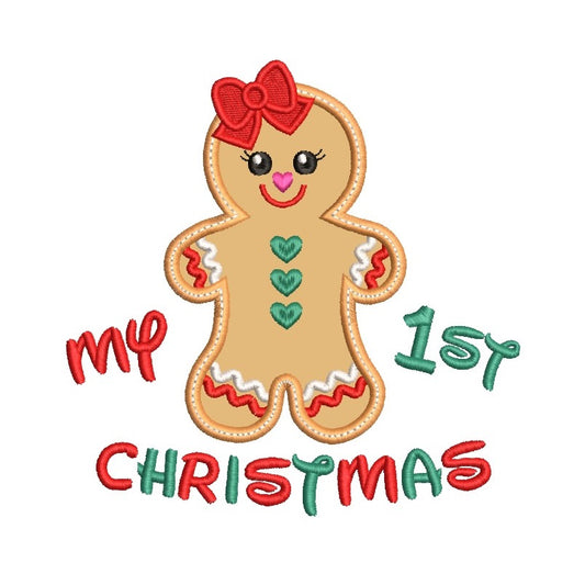 1st Christmas gingerbread girl applique machine embroidery design by rosiedayembroidery.com