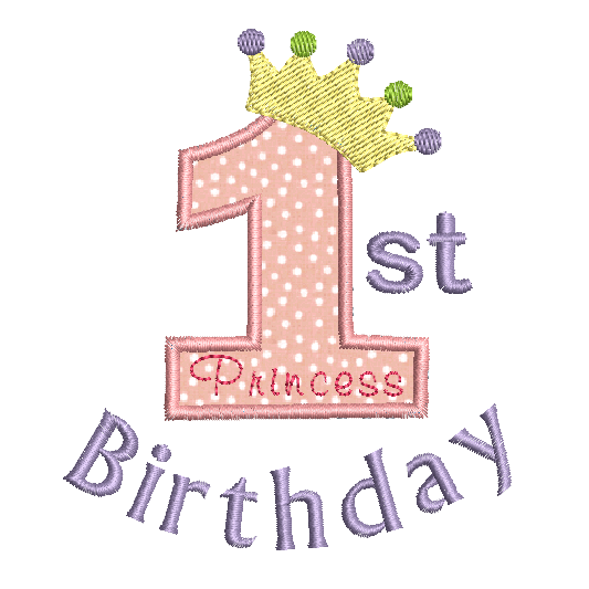 Girl's 1st birthday applique machine embroidery design by rosiedayembroidery.com