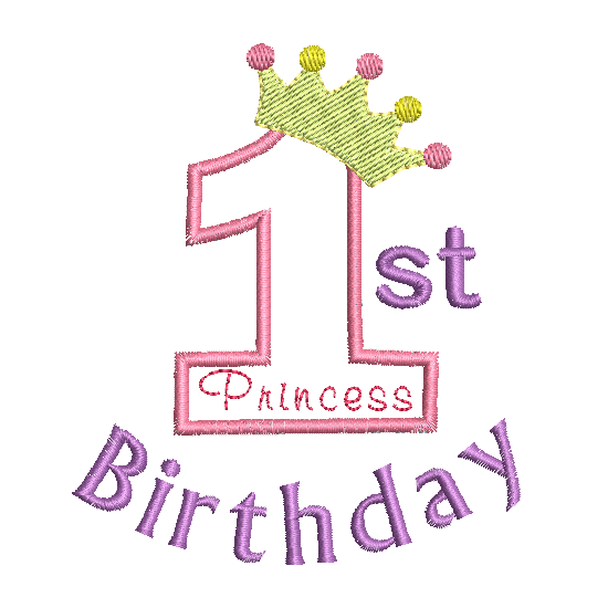 Girl's 1st birthday applique machine embroidery design by rosiedayembroidery.com