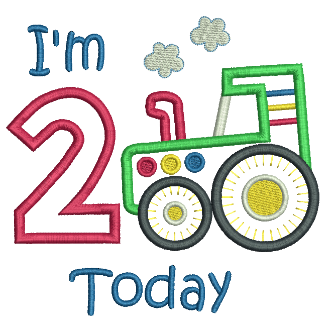 Boy's 2nd Birthday tractor applique embroidery by rosiedayembroidery.com