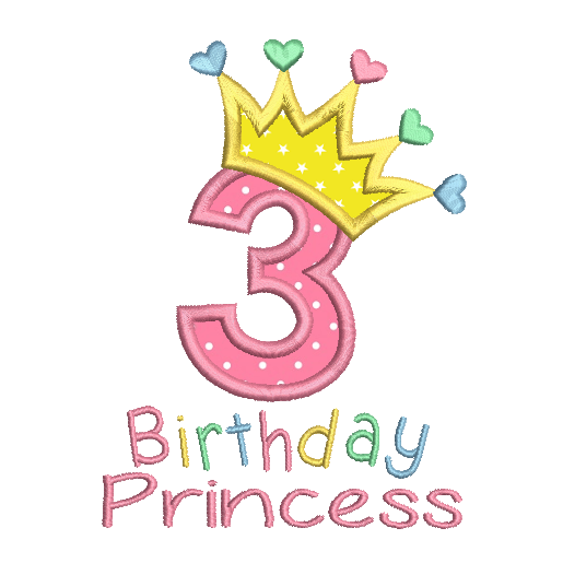 3rd birthday princess crown applique machine embroidery design by rosiedayembroidery.com