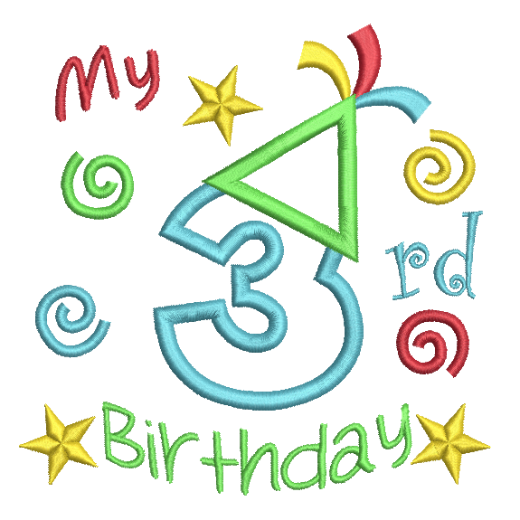 3rd birthday applique machine embroidery design by rosiedayembroidery.com