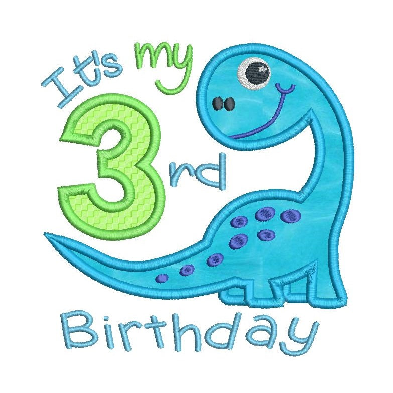 3rd birthday dinosaur machine embroidery design by rosiedayembroidery.com