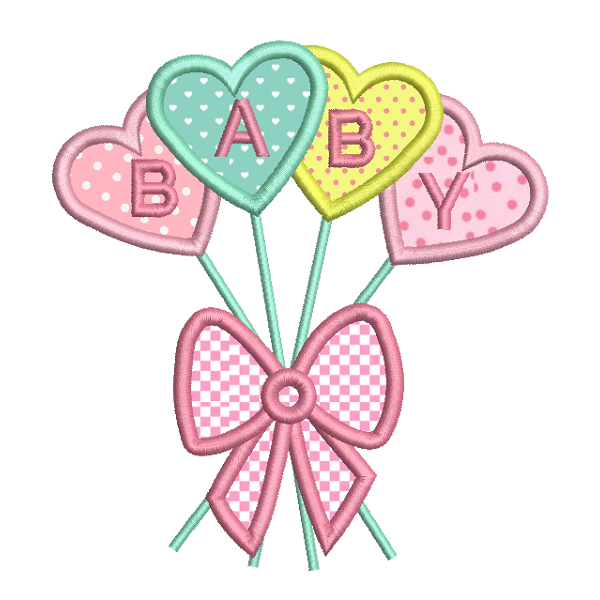 Baby heart balloons applique machine embroidery design by rosiedayembroidery.com