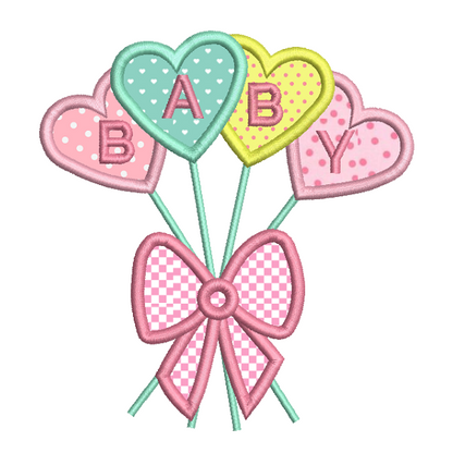 Baby heart balloons applique machine embroidery design by rosiedayembroidery.com