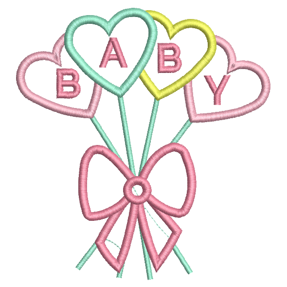 Baby heart balloons applique machine embroidery design by rosiedayembroidery.com