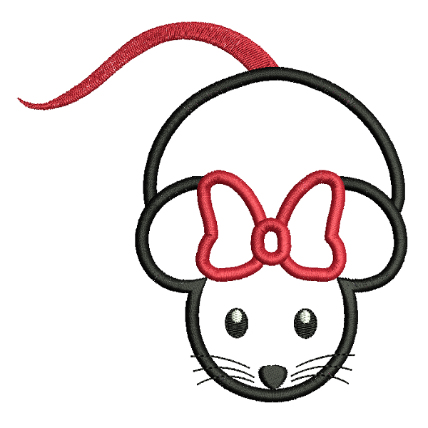 Cute mouse with bow applique machine embroidery design by rosiedayembroidery.com