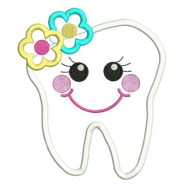 Girly tooth applique machine embroidery design by rosiedayembroidery.com