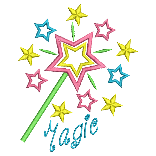 Magic wand applique machine embroidery design by rosiedayembroidery.com