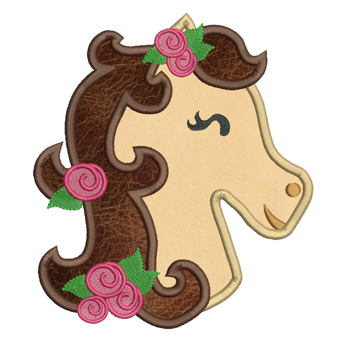 Sweet horse applique machine embroidery design by rosiedayembroidery.com