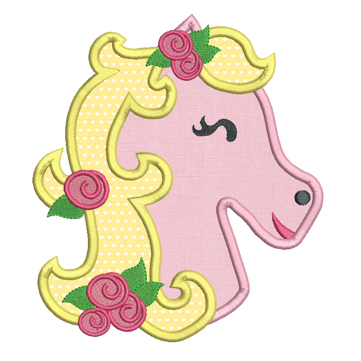 Sweet horse applique machine embroidery design by rosiedayembroidery.com