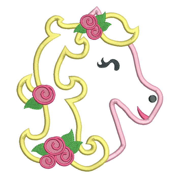 Sweet horse applique machine embroidery design by rosiedayembroidery.com