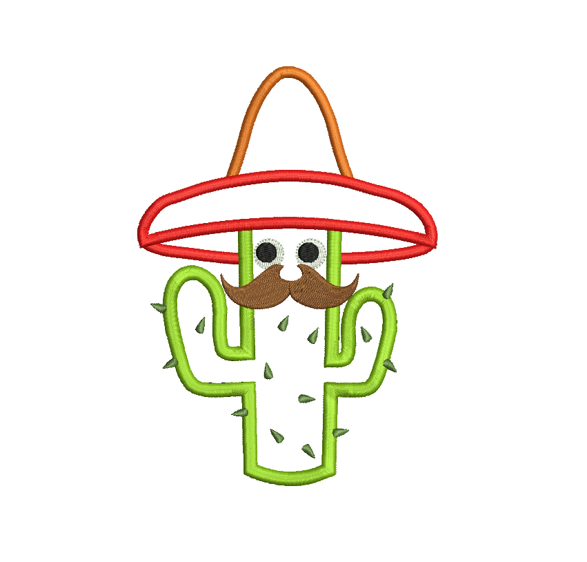 Cinco de Mayo cactus applique machine embroidery design by rosiedayembroidery.com