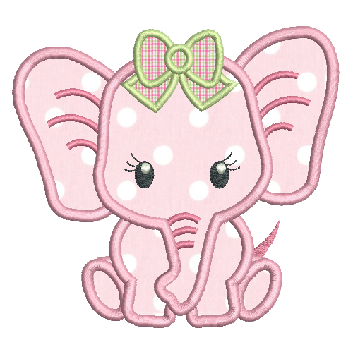 Baby girl elephant applique machine embroidery design by rosiedayembroidery.com