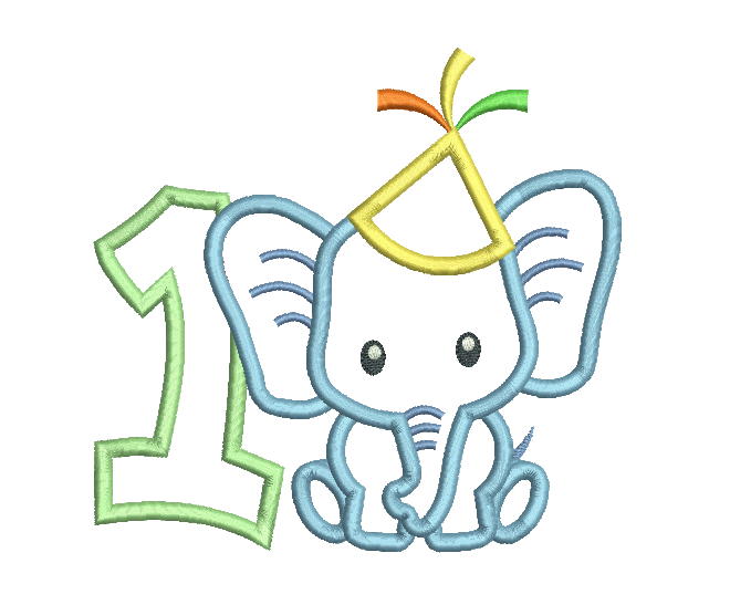 1st birthday number with elephant applique machine embroidery design by rosiedayembroidery.com