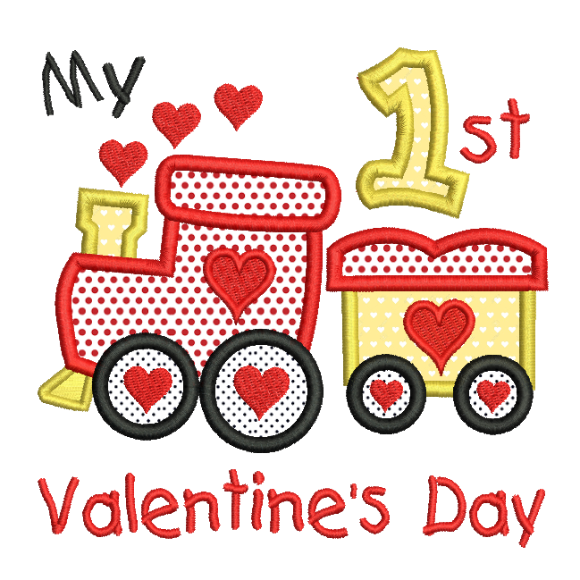 My 1st Valentine's train applique machine embroidery design by rosiedayembroidery.com