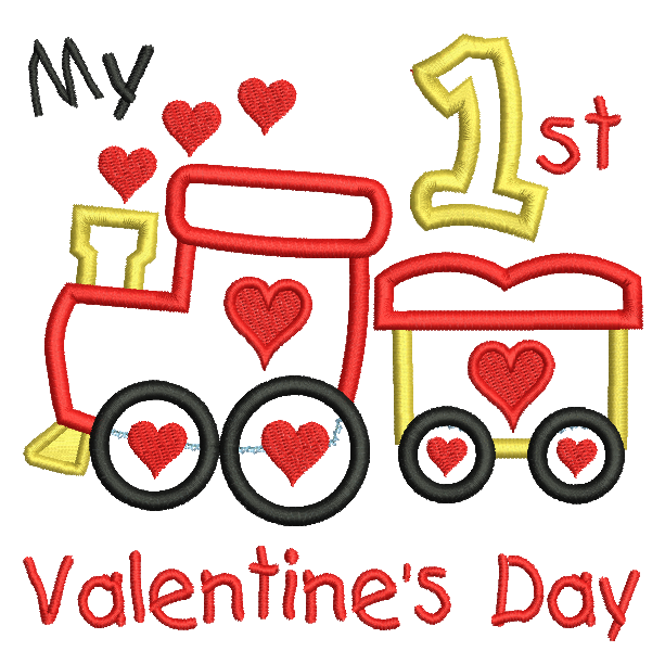 My 1st Valentine's train applique machine embroidery design by rosiedayembroidery.com