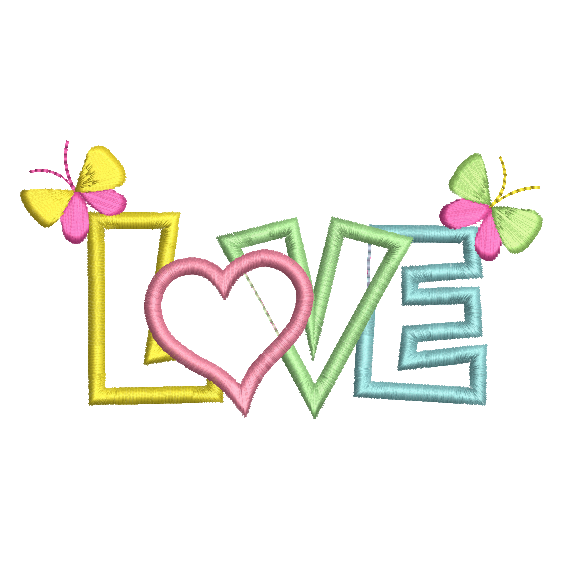 Love word with butterflies applique machine embroidery design by rosiedayembroidery.com