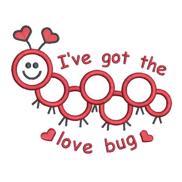 Valentine's Day love bug applique machine embroidery design by rosiedayembroidery.com