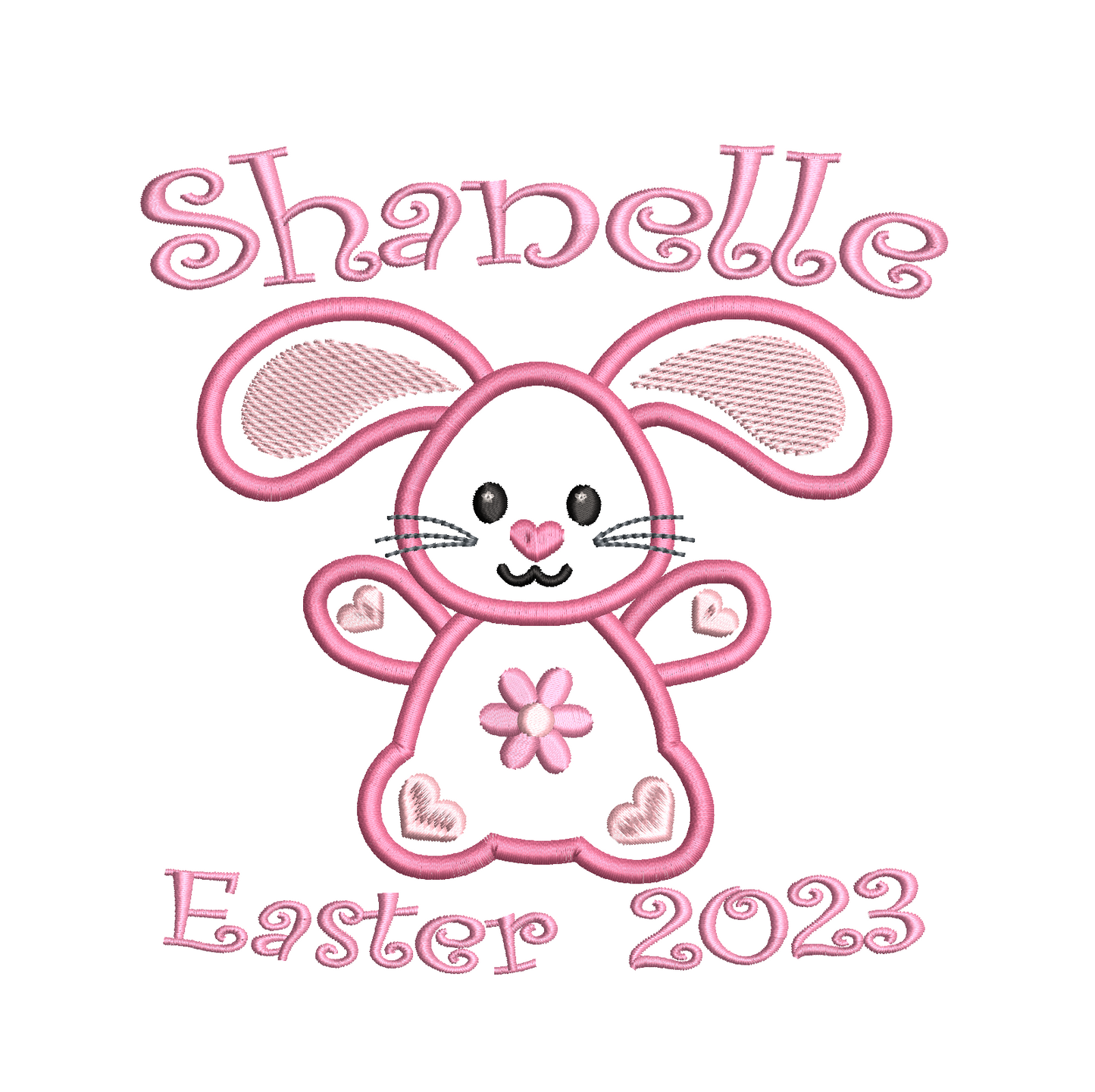 Customised Easter bunny applique machine embroidery design by rosiedayembroidery.com