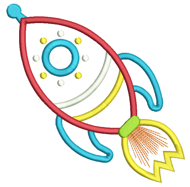 Toy rocket ship applique machine embroidery design by rosiedayembroidery.com