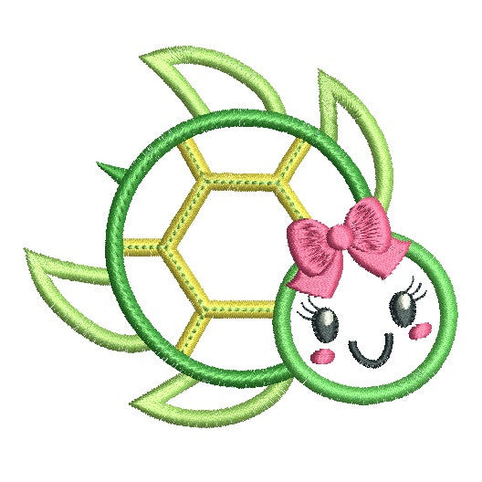 Cute girl turtle applique machine embroidery design by rosiedayembroidery.com