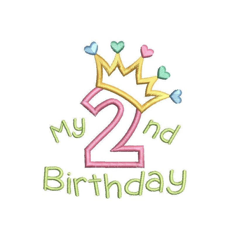 2nd birthday princess crown applique machine embroidery design by rosiedayembroidery.com