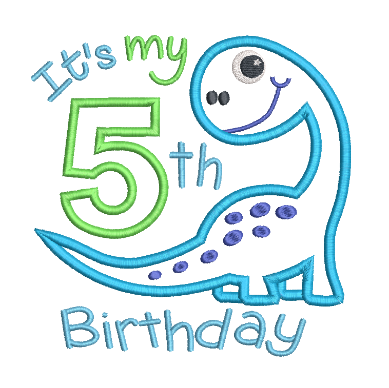 5th birthday dinosaur machine embroidery design by rosiedayembroidery.com